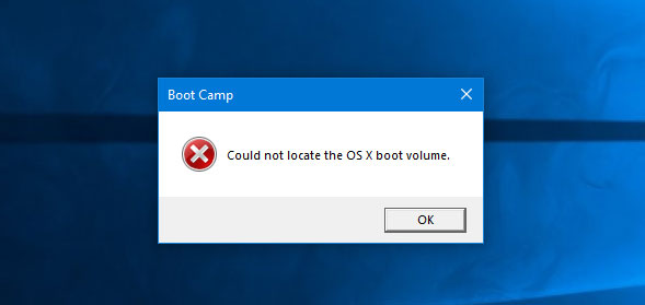 Could not locate the OS X boot volume error while switching between mac and windows